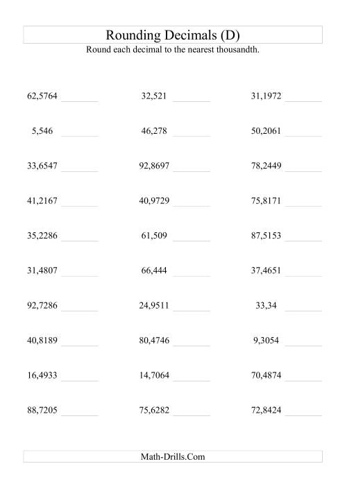 The Rounding Ten Thousandths to Thousandths (D) Math Worksheet