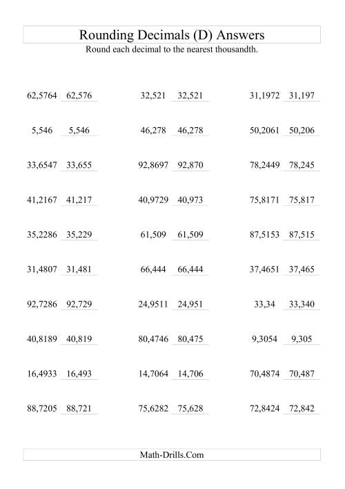 The Rounding Ten Thousandths to Thousandths (D) Math Worksheet Page 2