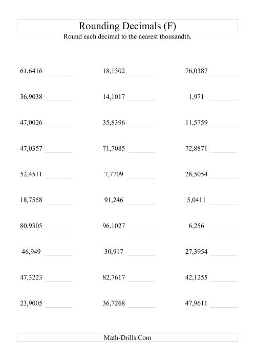 The Rounding Ten Thousandths to Thousandths (F) Math Worksheet