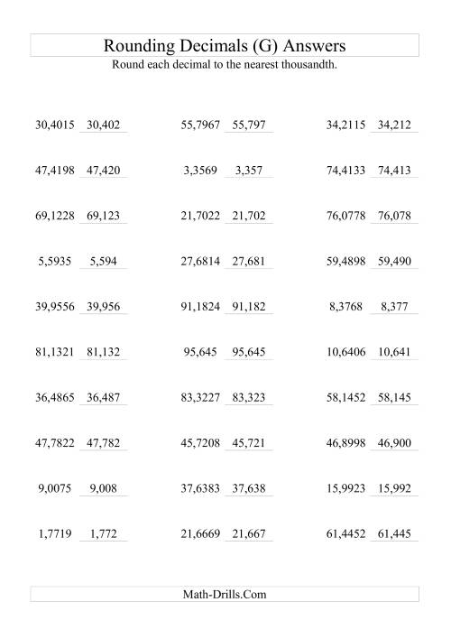 The Rounding Ten Thousandths to Thousandths (G) Math Worksheet Page 2