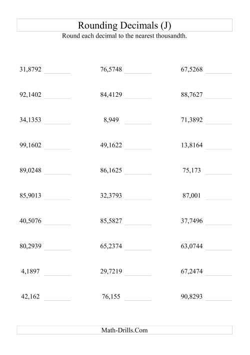 The Rounding Ten Thousandths to Thousandths (J) Math Worksheet