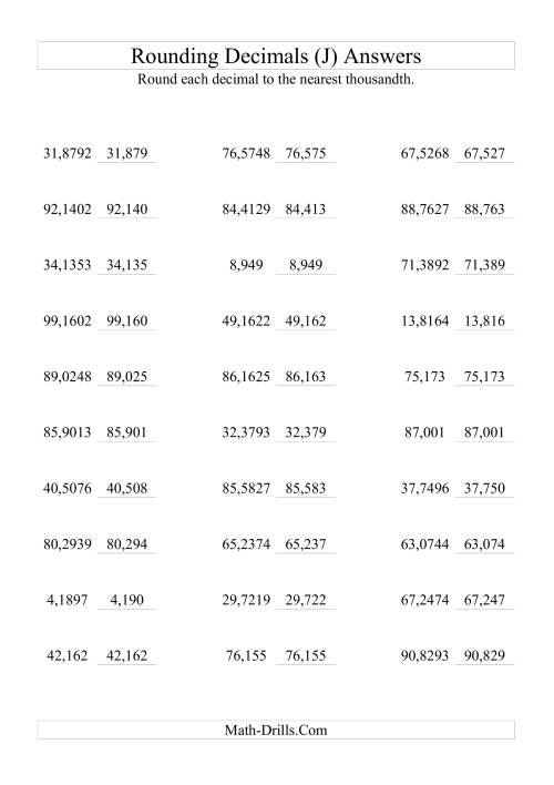 The Rounding Ten Thousandths to Thousandths (J) Math Worksheet Page 2