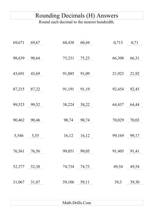 The RoundingThousandths to Hundredths (H) Math Worksheet Page 2