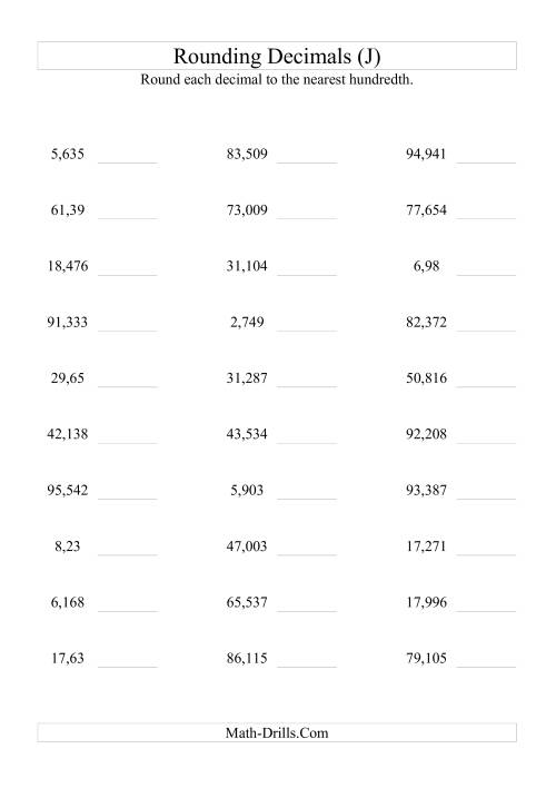 The RoundingThousandths to Hundredths (J) Math Worksheet