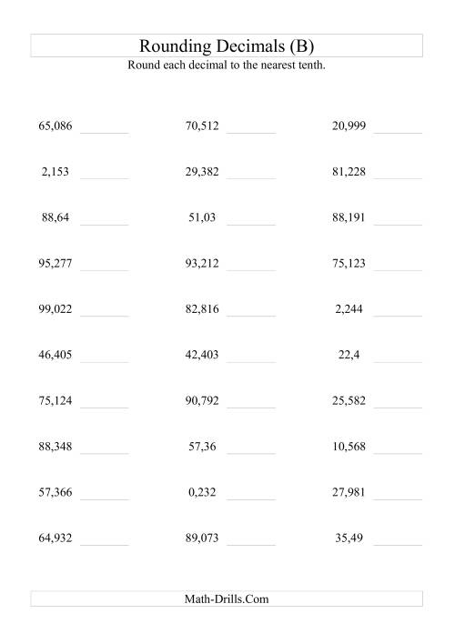 The RoundingThousandths to Tenths (B) Math Worksheet