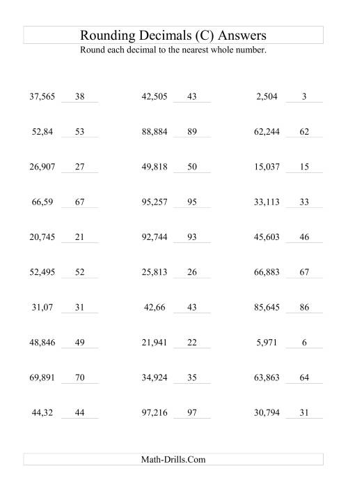 The RoundingThousandths to Whole Numbers (C) Math Worksheet Page 2