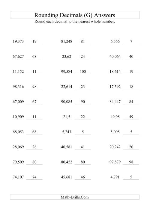 The RoundingThousandths to Whole Numbers (G) Math Worksheet Page 2