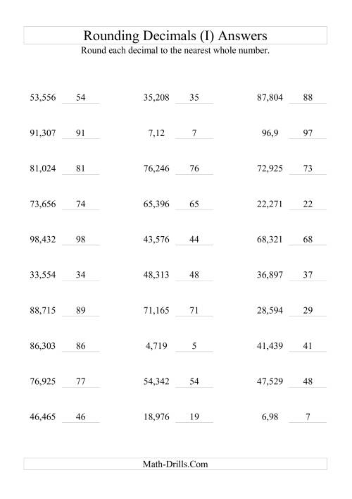 The RoundingThousandths to Whole Numbers (I) Math Worksheet Page 2