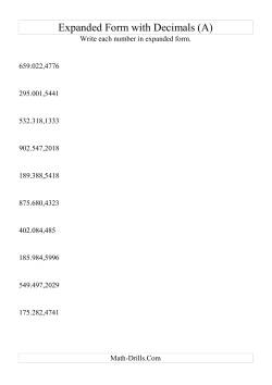 Writing Standard Numbers in Expanded Form (6 digits before decimal; 4 after)