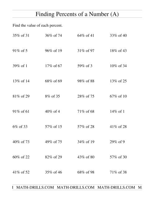 Percent Of A Number Story Problems Worksheet