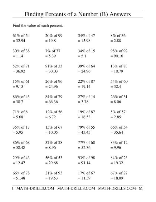 Percents Of A Number Worksheet