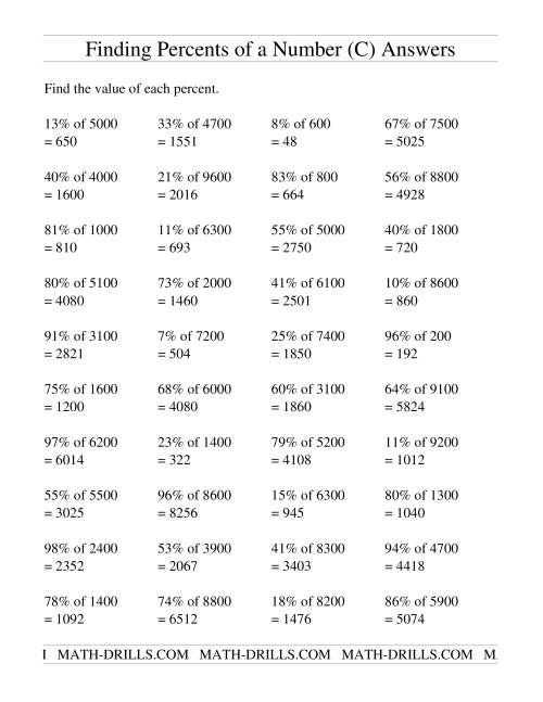 The Finding Percents of a Larger Number (no decimal answers) (C) Math Worksheet Page 2