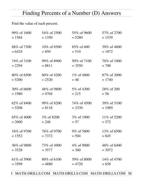 The Finding Percents of a Larger Number (no decimal answers) (D) Math Worksheet Page 2