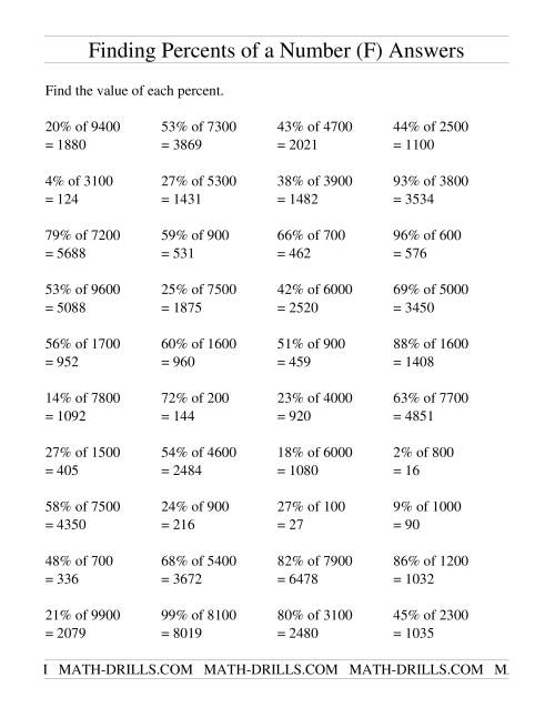 The Finding Percents of a Larger Number (no decimal answers) (F) Math Worksheet Page 2