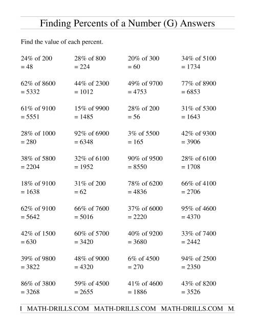 The Finding Percents of a Larger Number (no decimal answers) (G) Math Worksheet Page 2