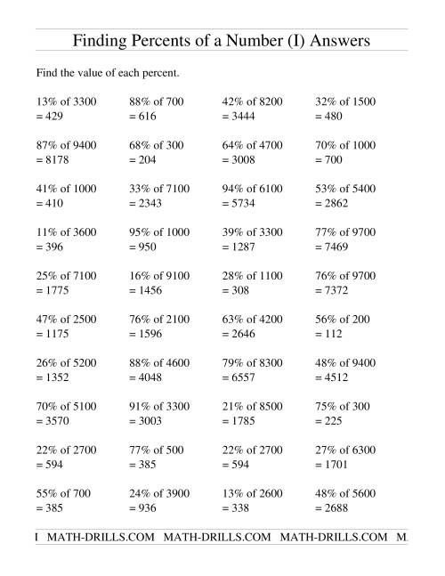 The Finding Percents of a Larger Number (no decimal answers) (I) Math Worksheet Page 2