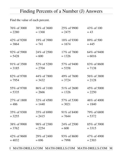 The Finding Percents of a Larger Number (no decimal answers) (J) Math Worksheet Page 2