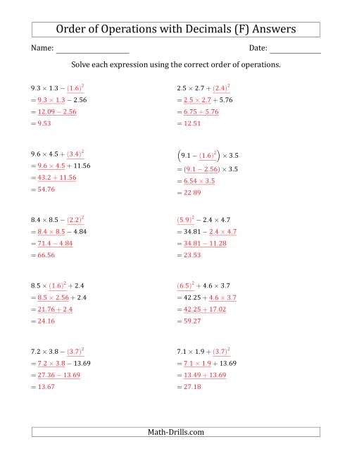 The Order of Operations with Positive Decimals (Three Steps) (F) Math Worksheet Page 2