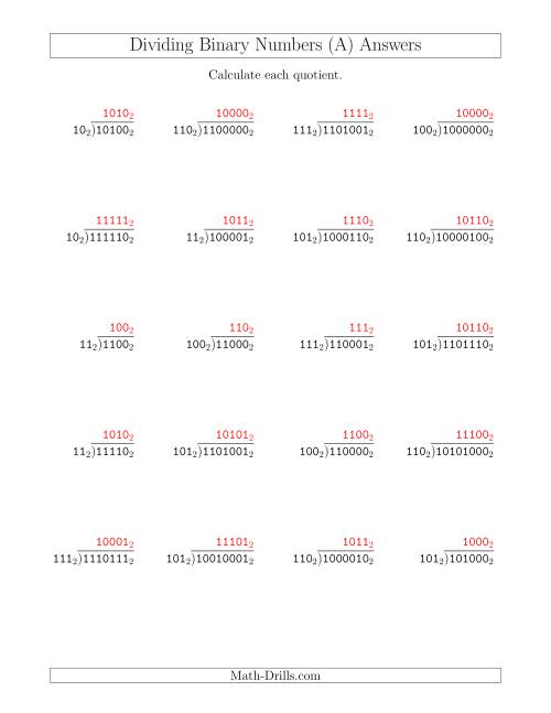 Dividing Binary Numbers Base 2 A 