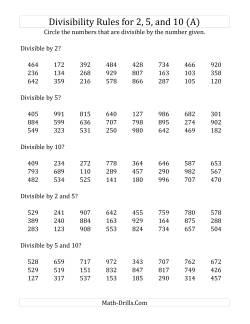 Divisibility Rules for 2, 5 and 10 (3 Digit Numbers)