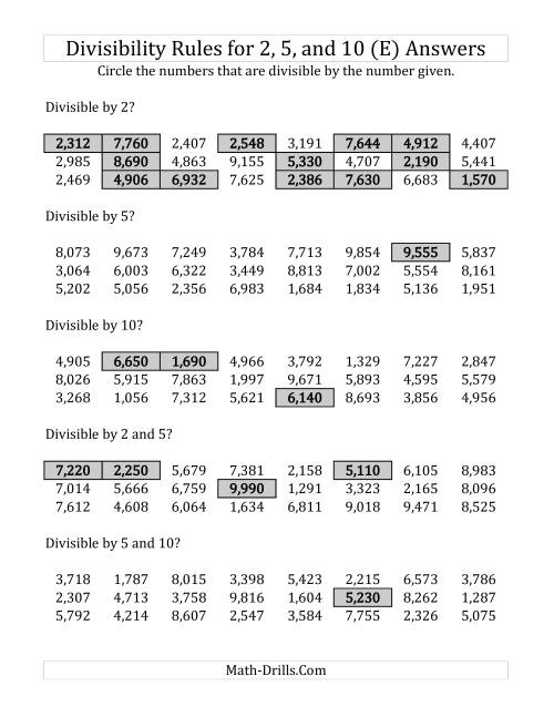 Divisibility Rules for 2, 5 and 10 (4 Digit Numbers) (E)