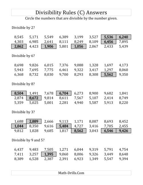 The Divisibility Rules for Numbers from 2 to 10 (4 Digit Numbers) (C) Math Worksheet Page 2