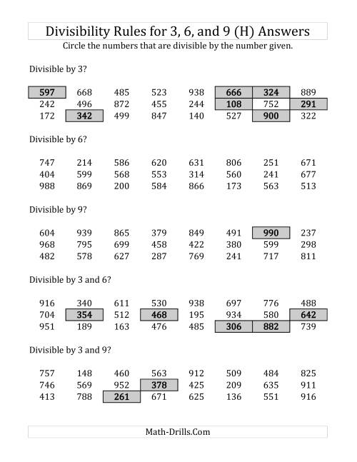 Divisibility Rules for 3, 6 and 9 (3 Digit Numbers) (H)