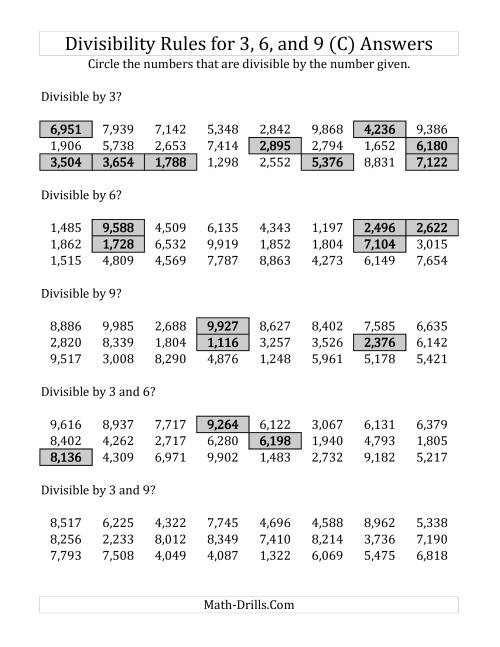 The Divisibility Rules for 3, 6 and 9 (4 Digit Numbers) (C) Math Worksheet Page 2
