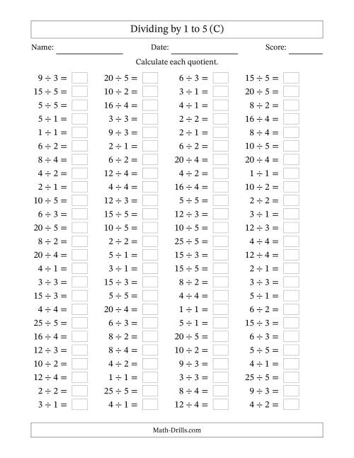 Division Facts To 25 No Zeros (c)