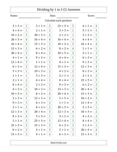 division facts to 25 no zeros i