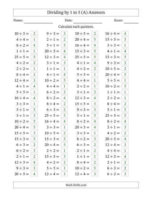 Division Facts to 25 No Zeros (All)