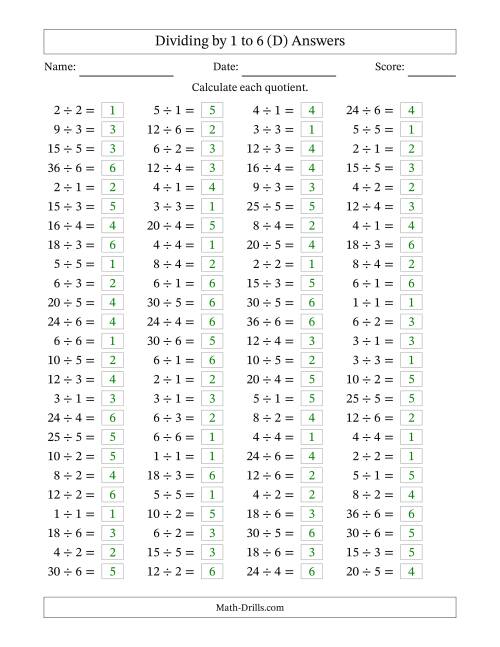 Division Facts to 36 No Zeros (D)