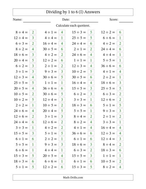 Division Facts to 36 No Zeros (I)