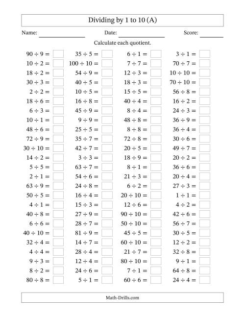 Worksheet Division Timed Test 100 Problems Grass Fedjp Worksheet 