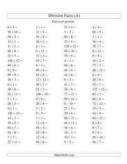 Division Facts to 144 with Zeros