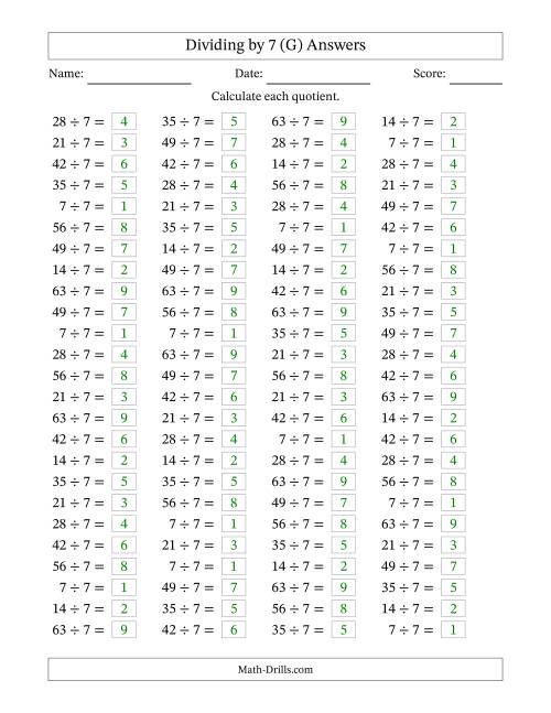 Dividing by 7 with Quotients from 1 to 9 (G)