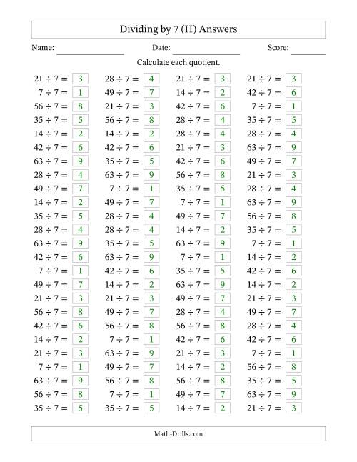 Dividing by 7 with Quotients from 1 to 9 (H)