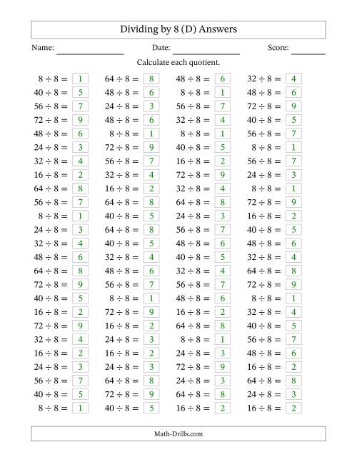 Dividing by 8 with Quotients from 1 to 9 (D)