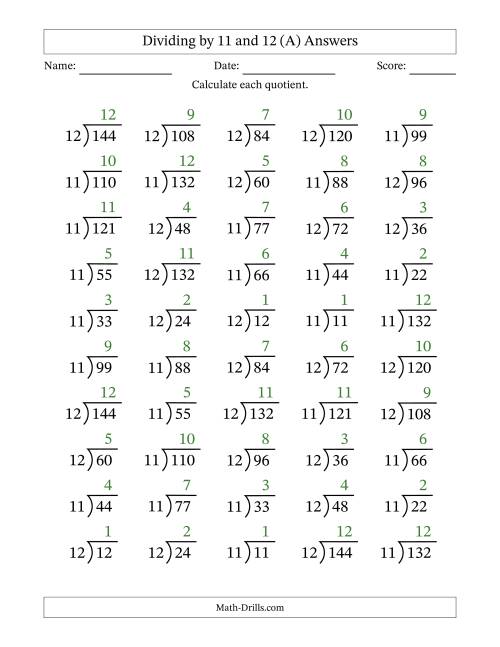 dividing by 11 and 12 quotients 1 to 12 a