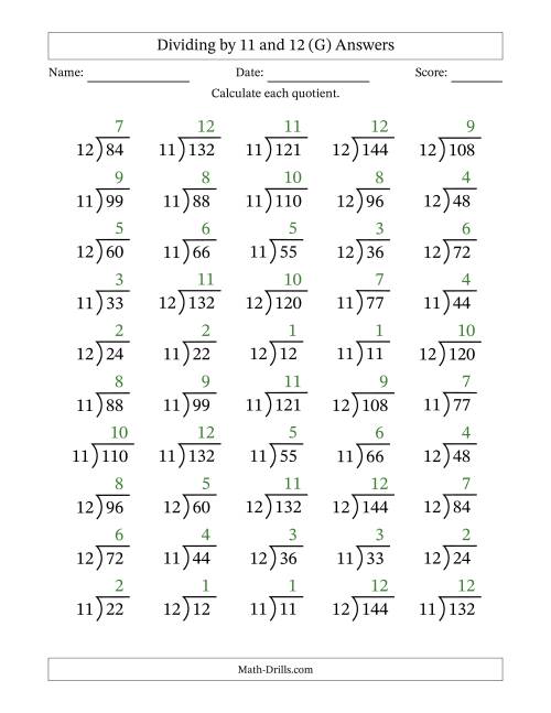 Dividing by 11 and 12 (Quotients 1 to 12) (G)