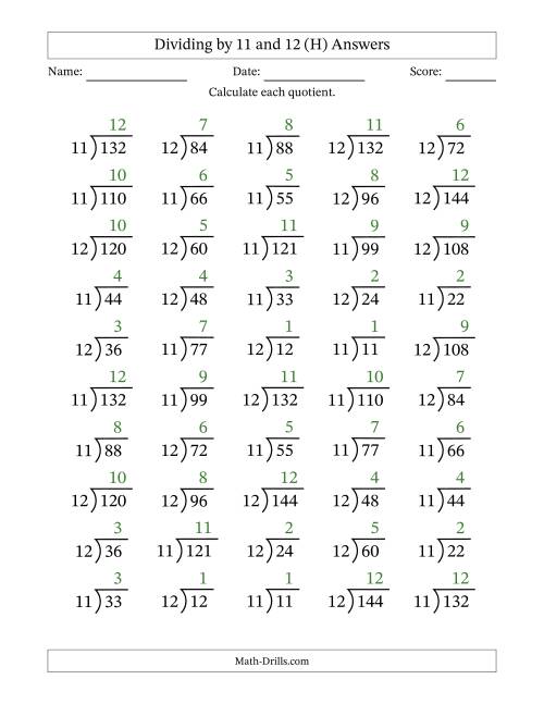 dividing by 11 and 12 quotients 1 to 12 h