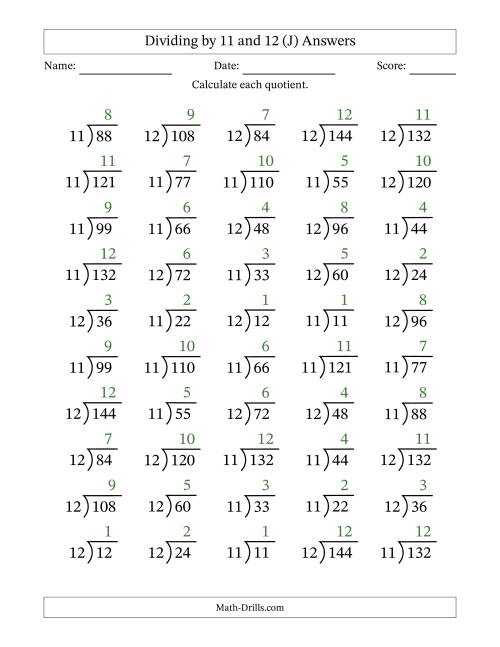 dividing by 11 and 12 quotients 1 to 12 j