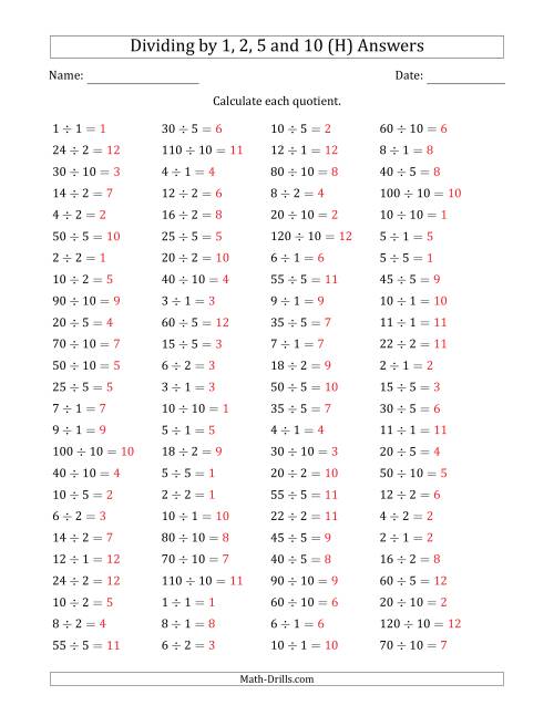 horizontal dividing by 1 2 5 and 10 quotients 1 to 12 h