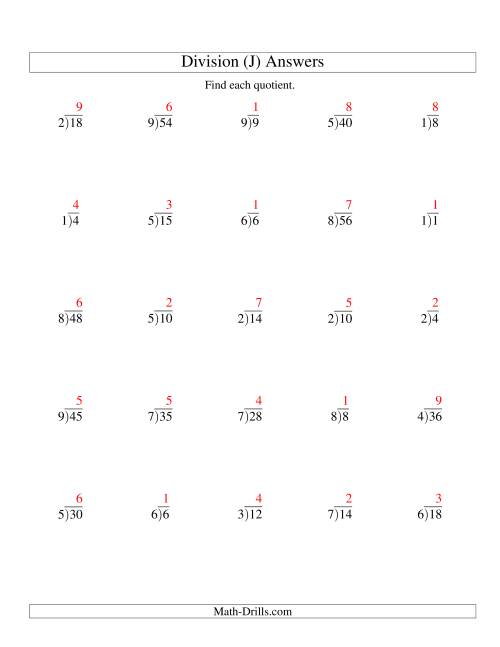 long division one digit divisor and a one digit quotient with no