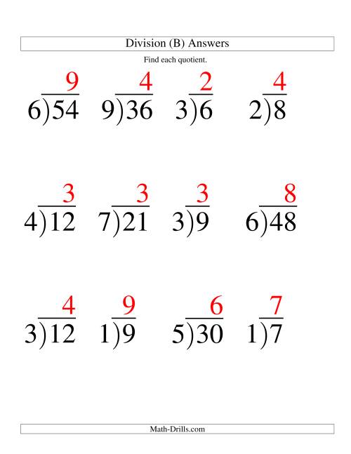 The Long Division - One-Digit Divisor and a One-Digit Quotient with No Remainder -- Large Print (B) Math Worksheet Page 2