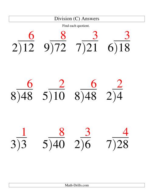 The Long Division - One-Digit Divisor and a One-Digit Quotient with No Remainder -- Large Print (C) Math Worksheet Page 2