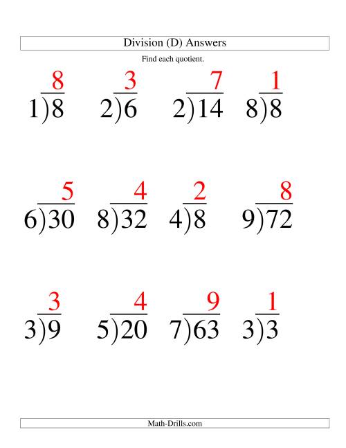 The Long Division - One-Digit Divisor and a One-Digit Quotient with No Remainder -- Large Print (D) Math Worksheet Page 2