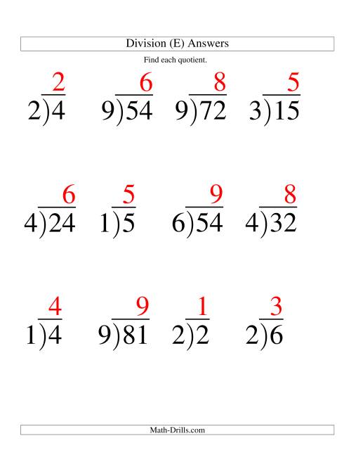 The Long Division - One-Digit Divisor and a One-Digit Quotient with No Remainder -- Large Print (E) Math Worksheet Page 2