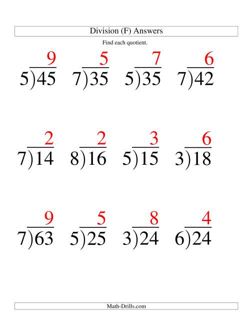 The Long Division - One-Digit Divisor and a One-Digit Quotient with No Remainder -- Large Print (F) Math Worksheet Page 2
