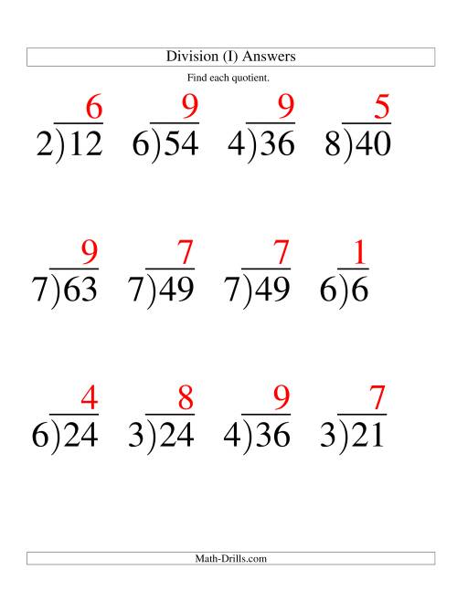 The Long Division - One-Digit Divisor and a One-Digit Quotient with No Remainder -- Large Print (I) Math Worksheet Page 2